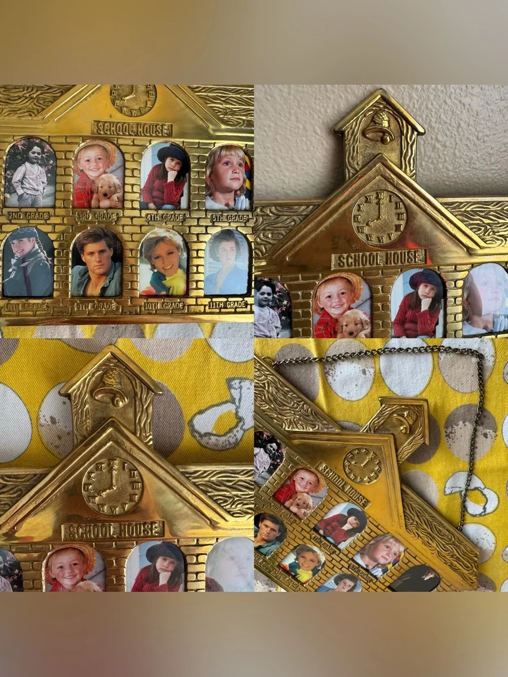 Vintage brassy School Days hanging picture frame